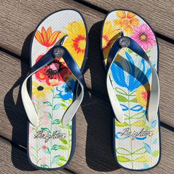 Brighton Shoes - Brighton Floral Sandals with Blue Straps Rhinestone Detail Size 9